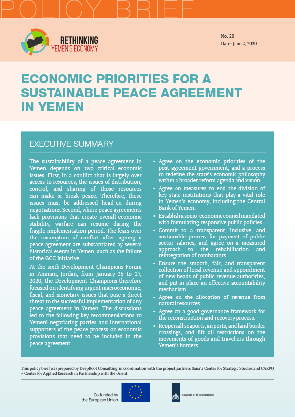 Economic Priorities for a Sustainable Peace Agreement in Yemen