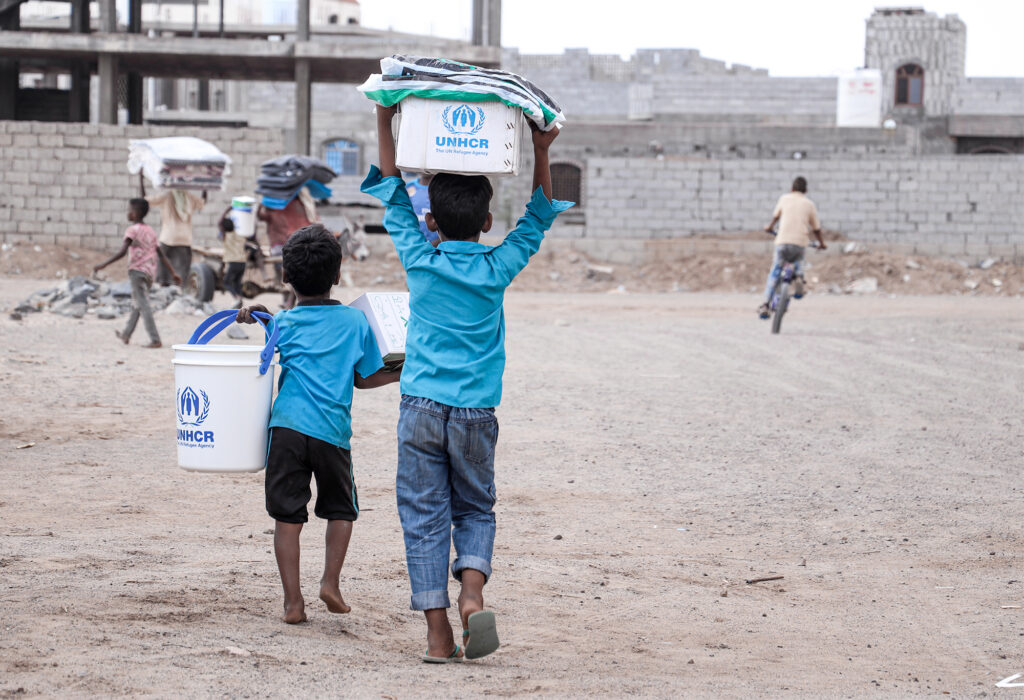 Aid distribution at an IDP camp