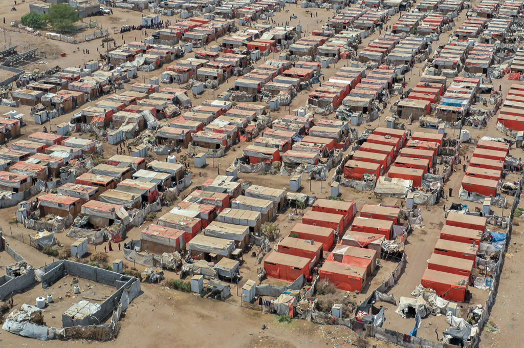 Aerial view of an IDP camp in Al-Rabat